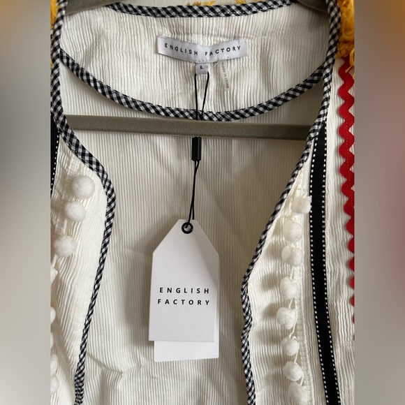 NWT English factory Bohemian festival Tassel & Pom Pom Trim Open Front Jacket - Picture 8 of 12